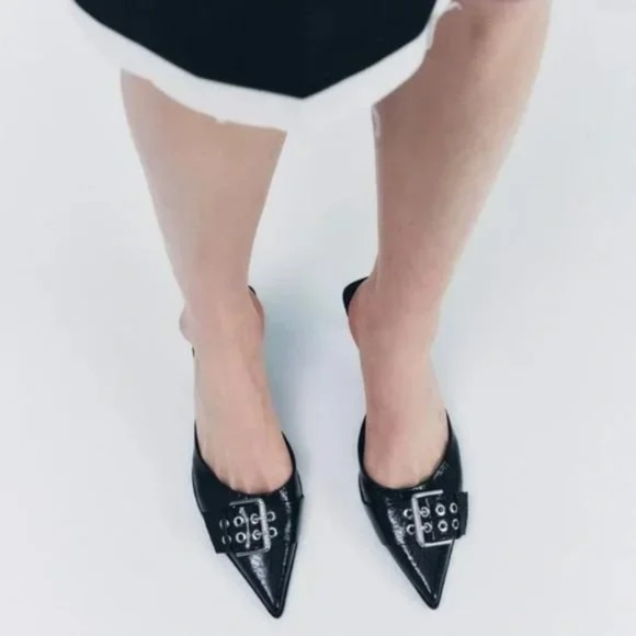 Zara Buckled Heeled Mules Size 6 - Picture 2 of 11